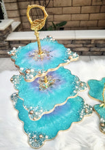 Load image into Gallery viewer, 3 Tiered Aqua Blue Square Cake Stand

