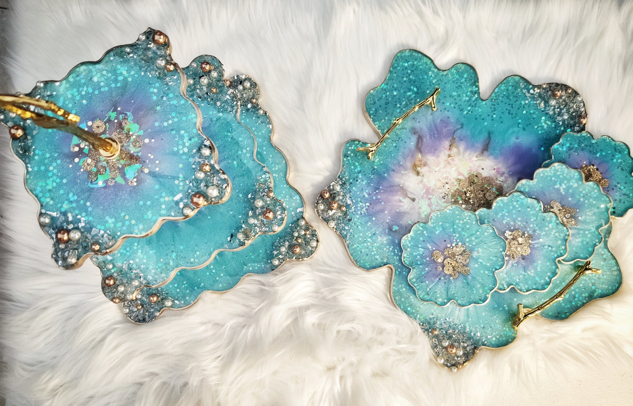 Aqua blue resin flower beads